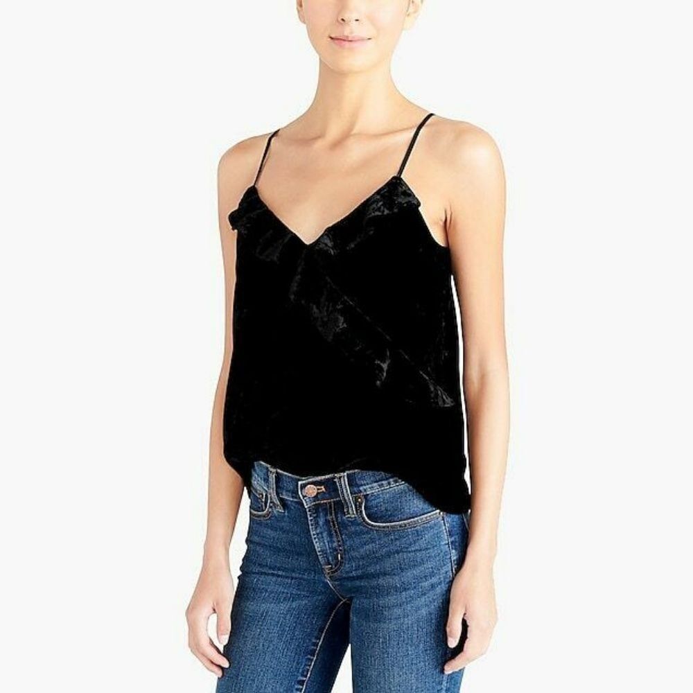 Black J. Crew Factory Velvet Ruffle Sleeveless Cami Tank (NWT)